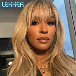 Lekker Blonde Bone Straight 100% Human Hair Wigs With Bangs For Women Brazilian Remy Hair Full Machine Made Long Colored Wigs