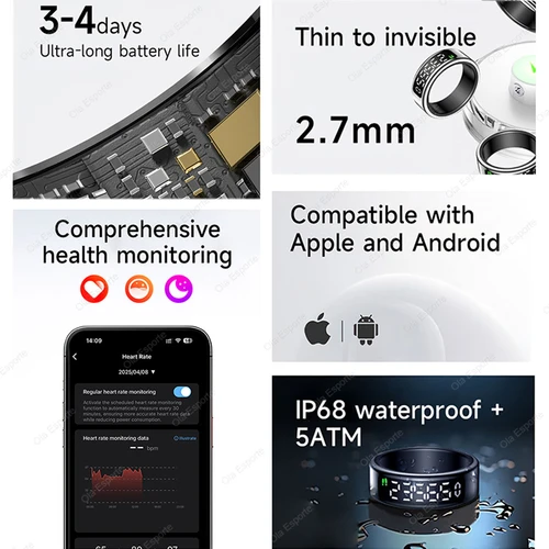 Imagen 2 del producto Nuevo Anillo inteligente inalámbrico R12 para hombres y mujeres, pantalla LED, Monitor de ritmo cardíaco, oxígeno en sangre, salud, deporte, 5ATM, resistente al agua