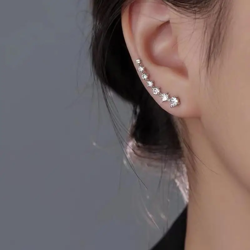Cubic Zirconia Ear Climber Earrings Hypoallergenic Silver Tone Sparkling Luxury Jewelry for Birthday Gift to Her