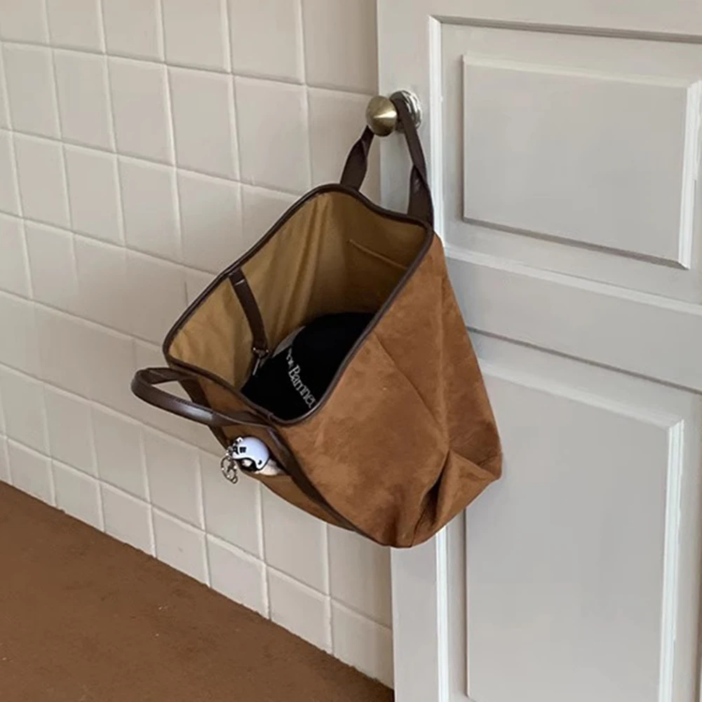 

Модная женская сумка-тоут, ретро-сумка однотонного цвета, винтажная сумка из искусственной замши, вместительная сумка-сэтчел, сумка через плечо, дорожная сумка с верхней ручкой