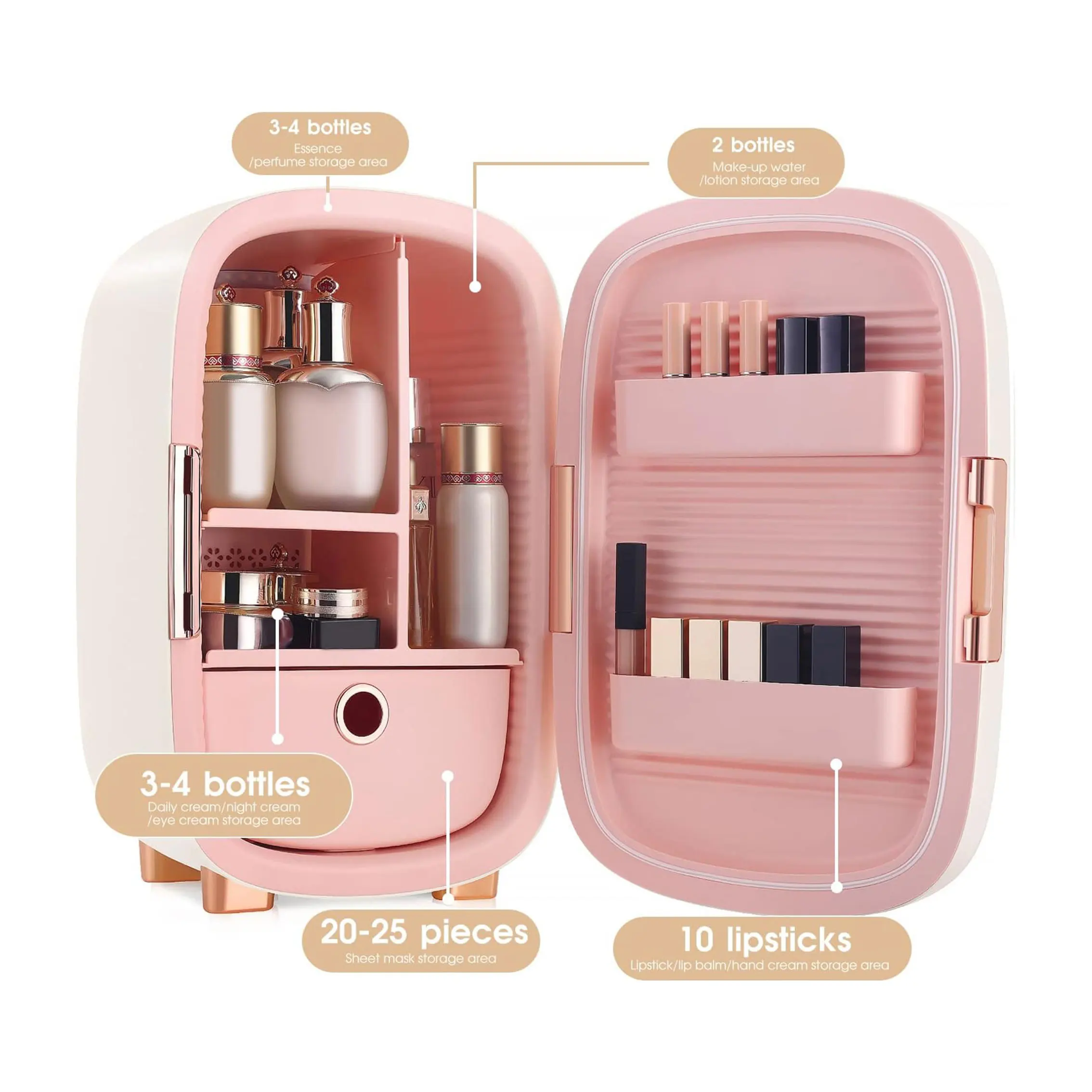 Beautifully Designed Cooluli Beauty 12L Mini Pink Skincare Fridge for Storing Masks or Jade Rollers Christmas Gifts