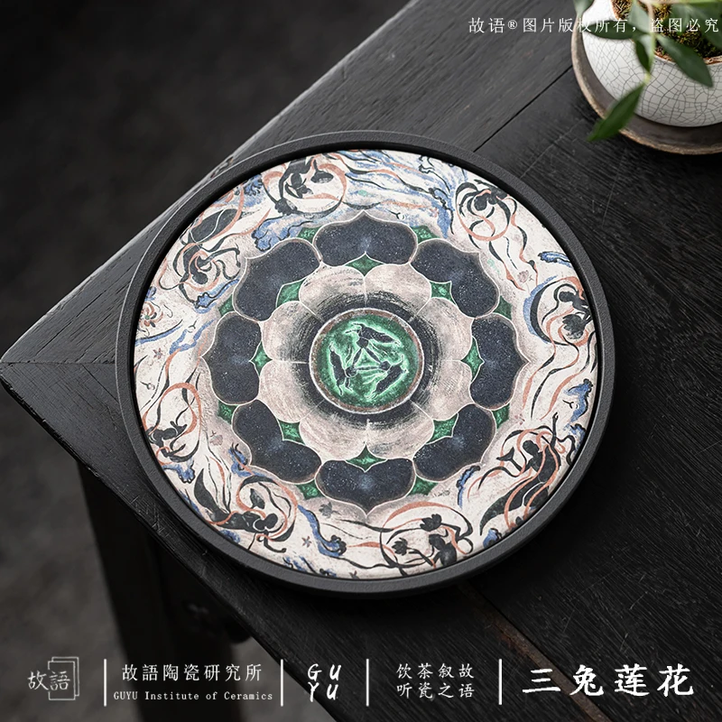 Dunhuang merchandise murals caisson three rabbits with ears lotus tea set tray tea tray suction pot dry bubble tray