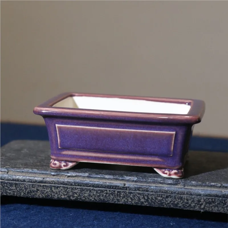 Purple Clay Flower Pot Ceramic Bonsai Pot Kui Faced Rectangular Purple Flower Pot Horse Trough Pot Handmade Desktop Bonsai Pot