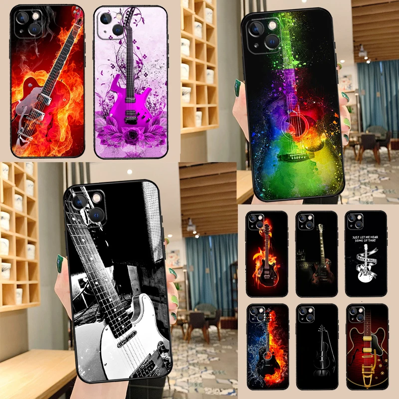Rock Music Instrument Guitar Phone Case For iPhone 13 12 11 14 15 Pro Max XS X XR 8 7 Plus SE 2020 12 13 Mini Back Cover