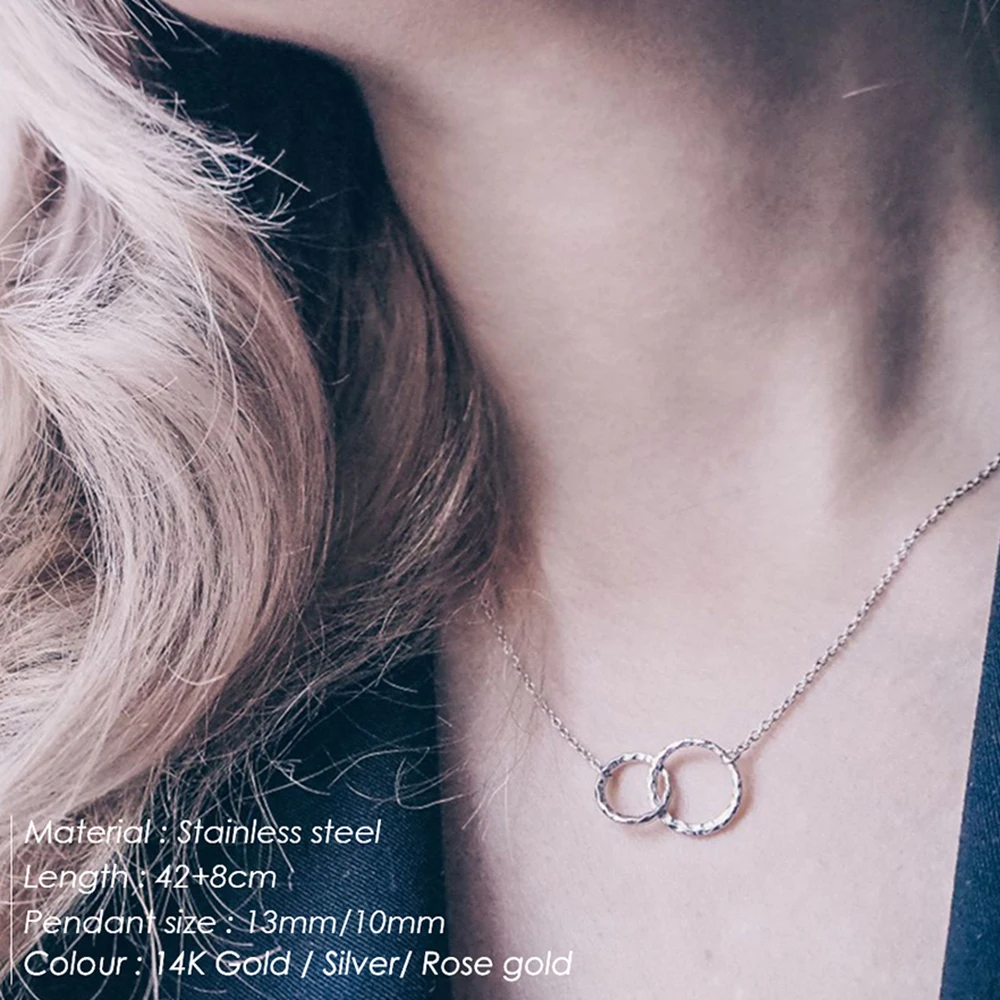 Stainless Steel Necklaces for Women Fashion Thin Chain Minimalist Dainty Double Circle Pendant Necklace on The Neck Jewelry Gift image 2