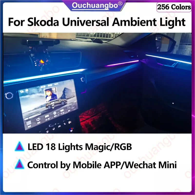 

Ouchuangbo Ambient Light For Skoda Universal Ambient Light Ambiance Kit 18 Lamp Magic Rgb Backlight moodlight Car LED Interior