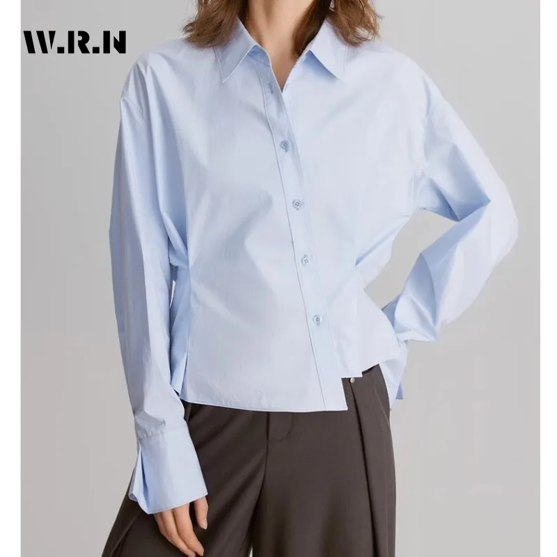 

Casual Basics Long Sleeve Turn-down Collar Solid Color Baggy Shirts 2024 Spring Women Vintage Classic Office Lady Elegant Blouse