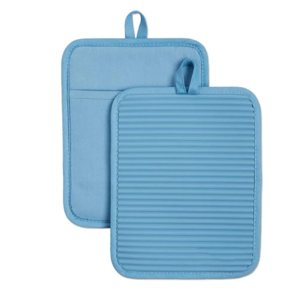 

2pcs Anti-scalding Silicone Pot Holder Silicone Striped Solid Color Insulation Pad Non-slip Hangable Oven Gloves Microwave