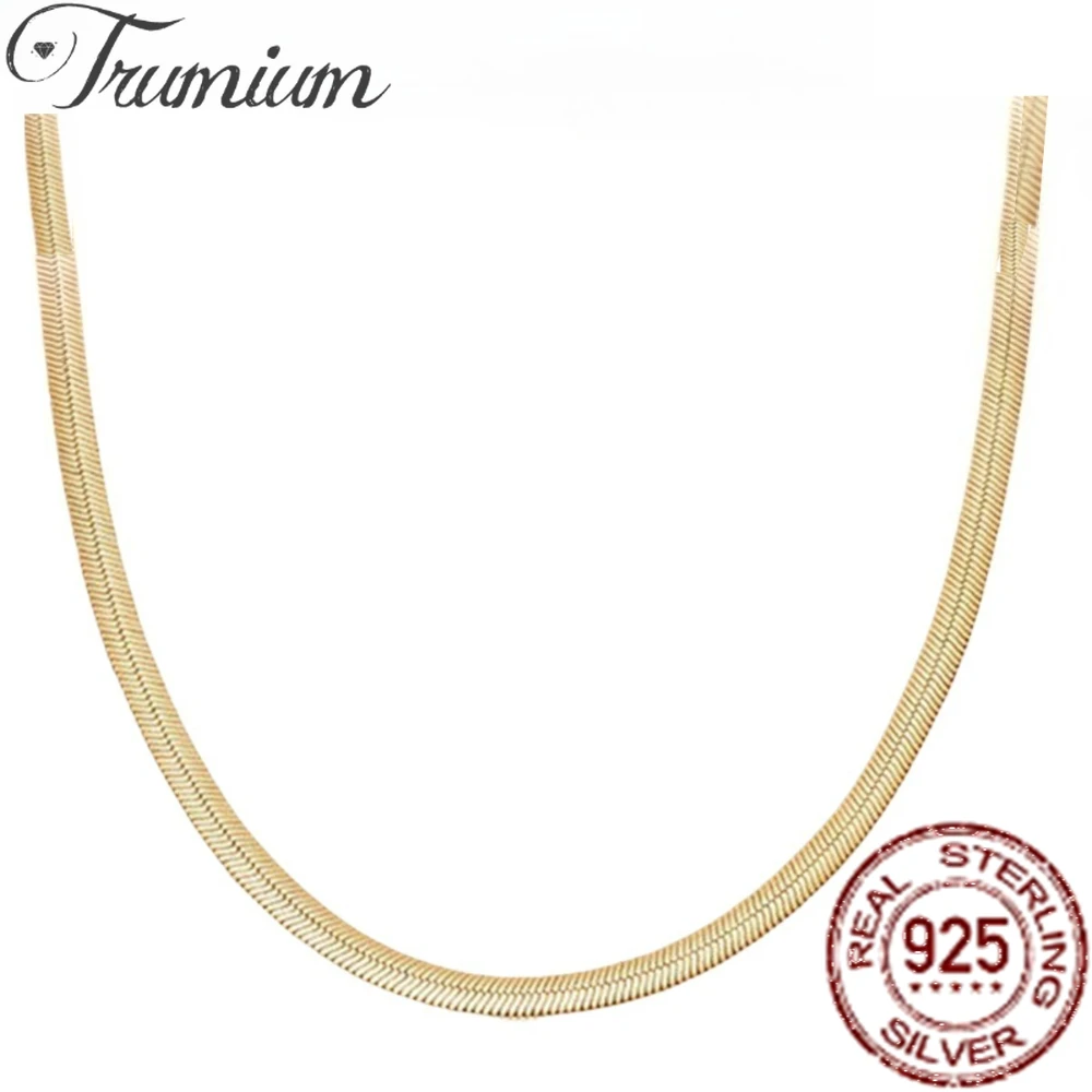 

Trumium 1.8mm 925 Sterling Silver Flat Snake Chain Necklace for Women Simple Trendy Hip-Hop Chain Personality Fashion Jewelry