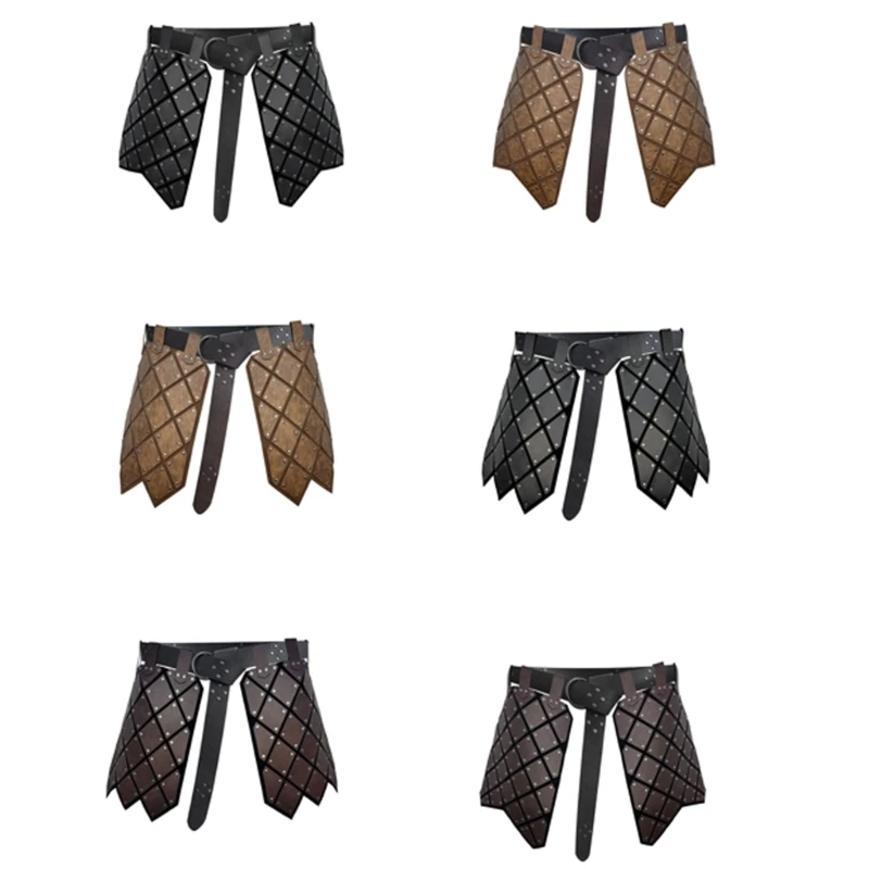 Medieval PU Leather Thigh Armors Retro Skirt Double Side Waist Armors with Belt