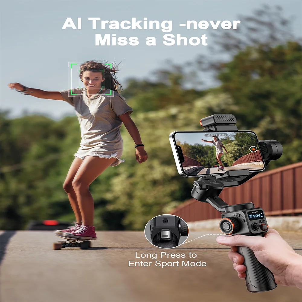 Hohem Official-website iSteady M6 3-Axis Gimbal Cell phone stabilizer with AI Magnetic Fill Light Full Color Video Record Vlogg