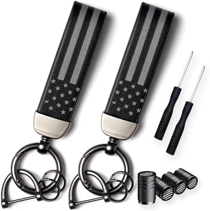 

Car Key Chain (2 Sets) Premium American Flag Car Keychain with Zinc Alloy Ring – USA Flag Durable Key