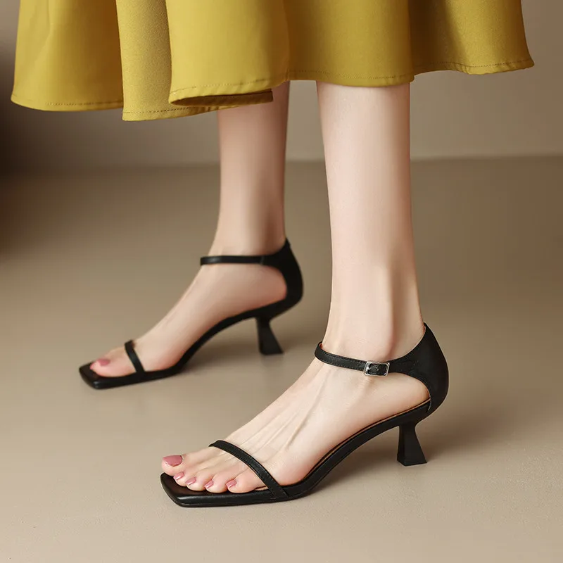 FEDONAS 2025 Women Sandals Fashion Thin Strap Genuine Leather High Heels Ankle Strap Shoes Woman Summer Wedding Party Prom Pumps