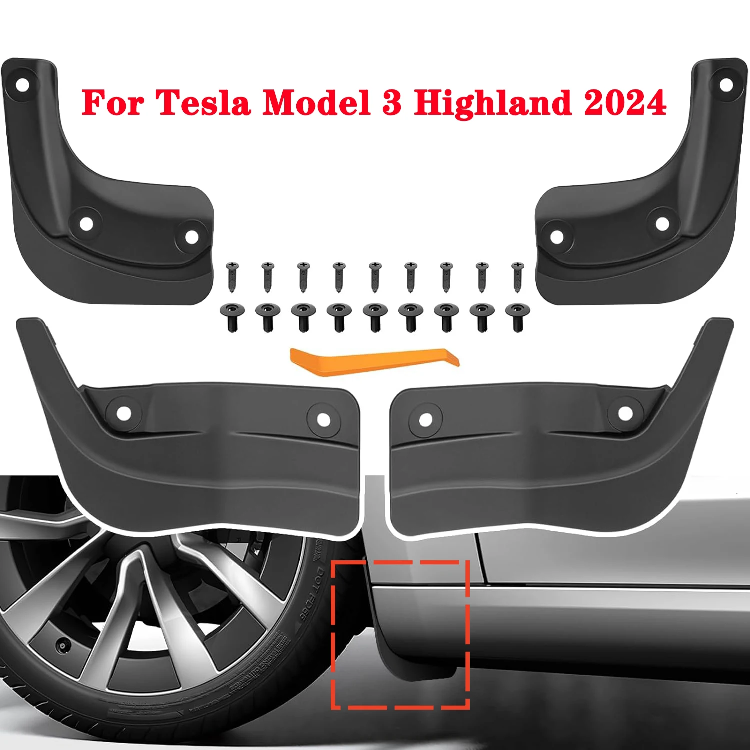 

4PCS Upgraded Mud Flaps for Tesla Model 3 Highland 2024, Shields Dirty Fender With No Drilling Splash Guards Fender Mudguard