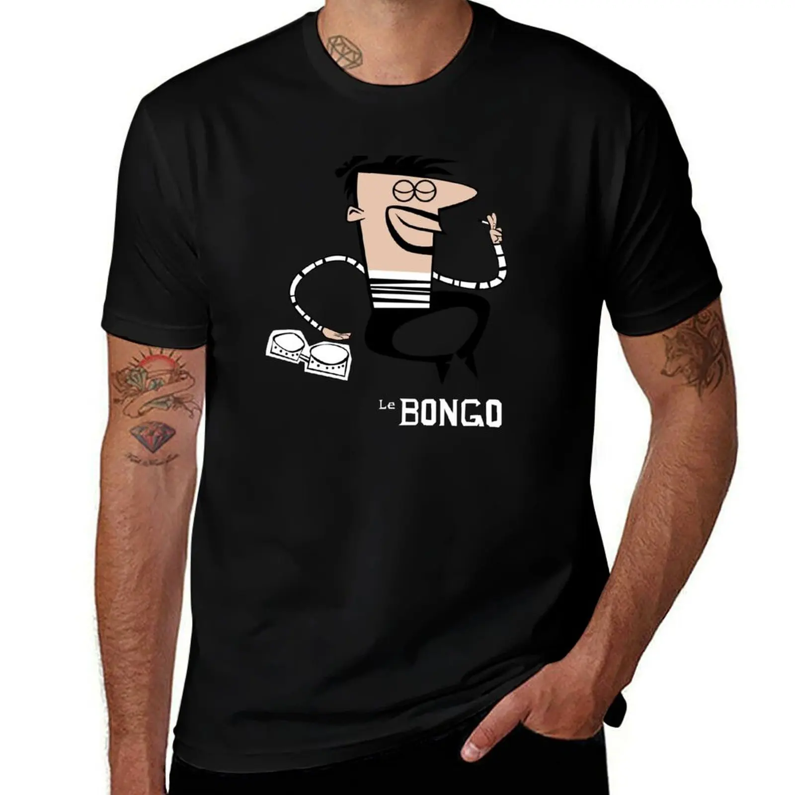 Le Bongo: Beatnik playing the bongos cartoon T-Shirt Quick Dry Light Sports T-Shirt