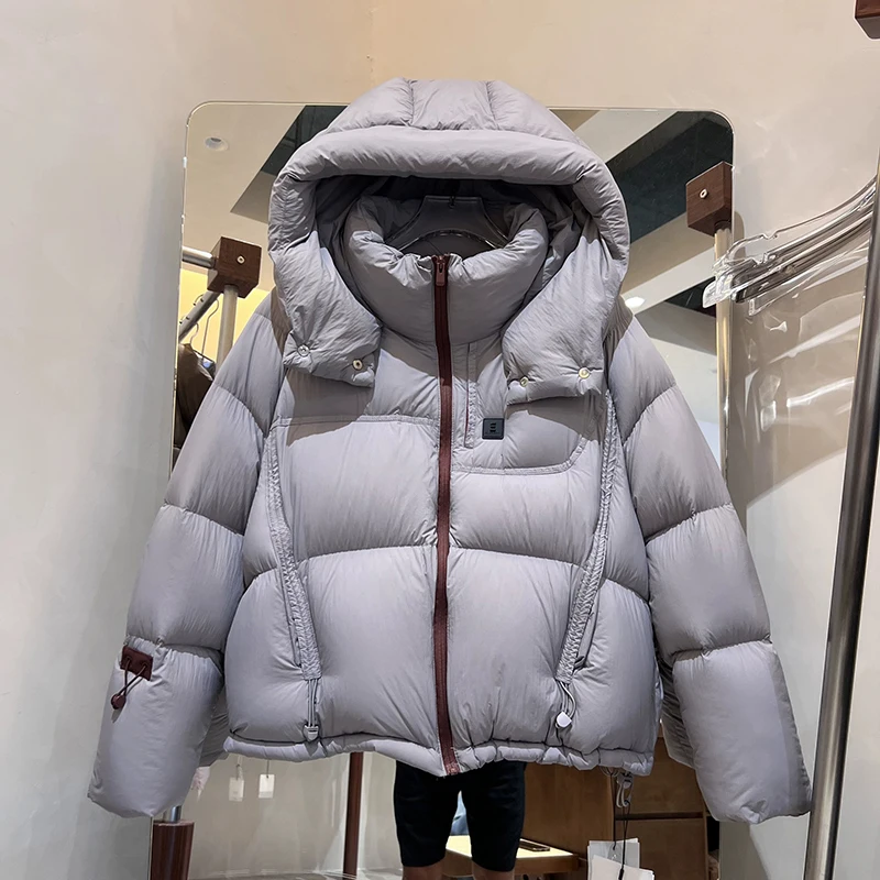 سترة سميكة دافئة بقلنسوة 2025 شتاء جديد إمرأة بطة أسفل جودة عالية لينة المرأة أسفل سترة موضة النساء باركر H742