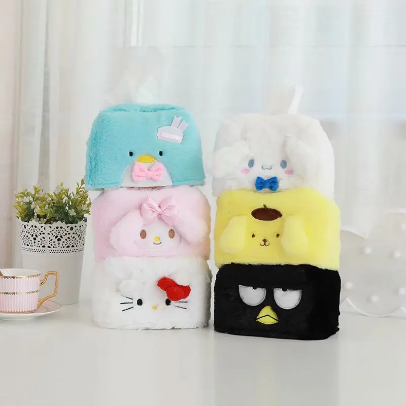 

Sanrio Cartoon Cute Plush Tissue Box Anime Hello Kitty Mymelody Cinnamoroll Pompom Purin Tissue Sleeve Living Room Decoration