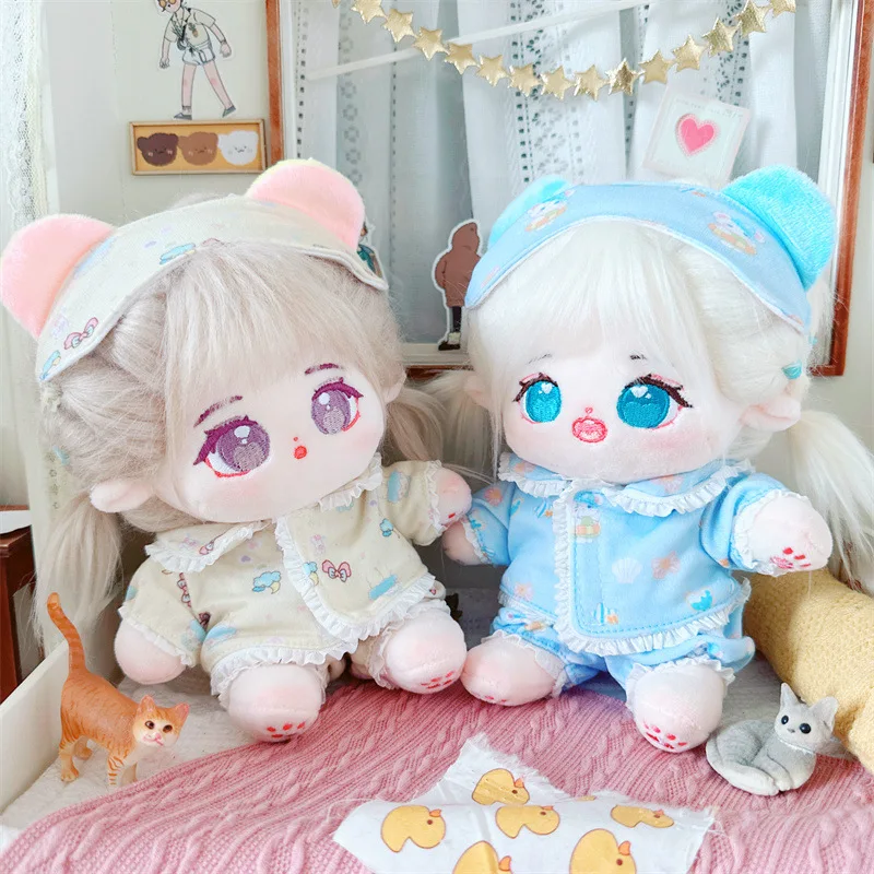 Kawaii 20cm Plush Cotton Doll Idol Stuffed Super Star Figure Toys Attribute Fat Big Blue Eyes Doll Can Change Clothes Fans Gifts