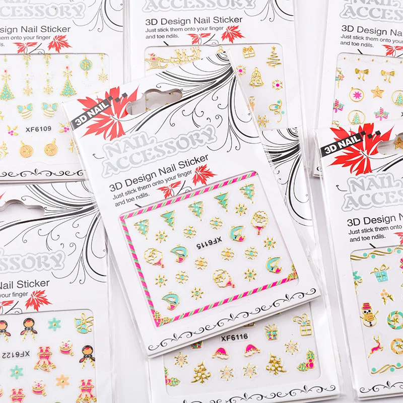 30 adesivo de unhas em relevo natal dos desenhos animados gatinho guirlanda boneco de neve auto adesivo arte do prego adesivos diy ano novo decorações de unhas