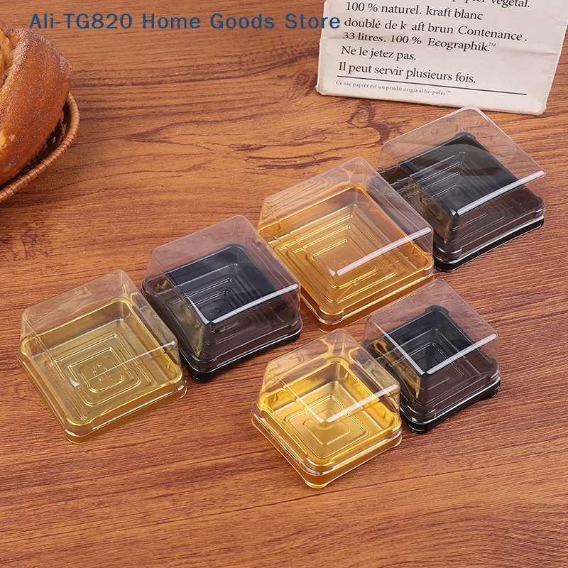 [TG820] 50 Peças Caixas Transparentes Quadradas de Plástico para Embalagem de Doces, Puff de Gema de Ovo, Muffins e Bolo da Lua, Embalagem para Alimentos de Panificação