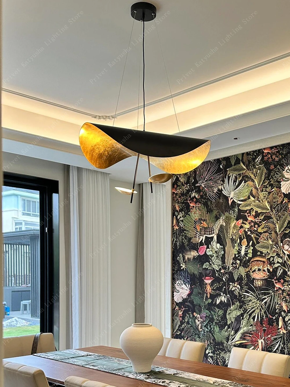 Postmodern Dining Room Decoration Gold Foil Pendant Light Black White Hanging Lamp for Kitchen Island Lampen
