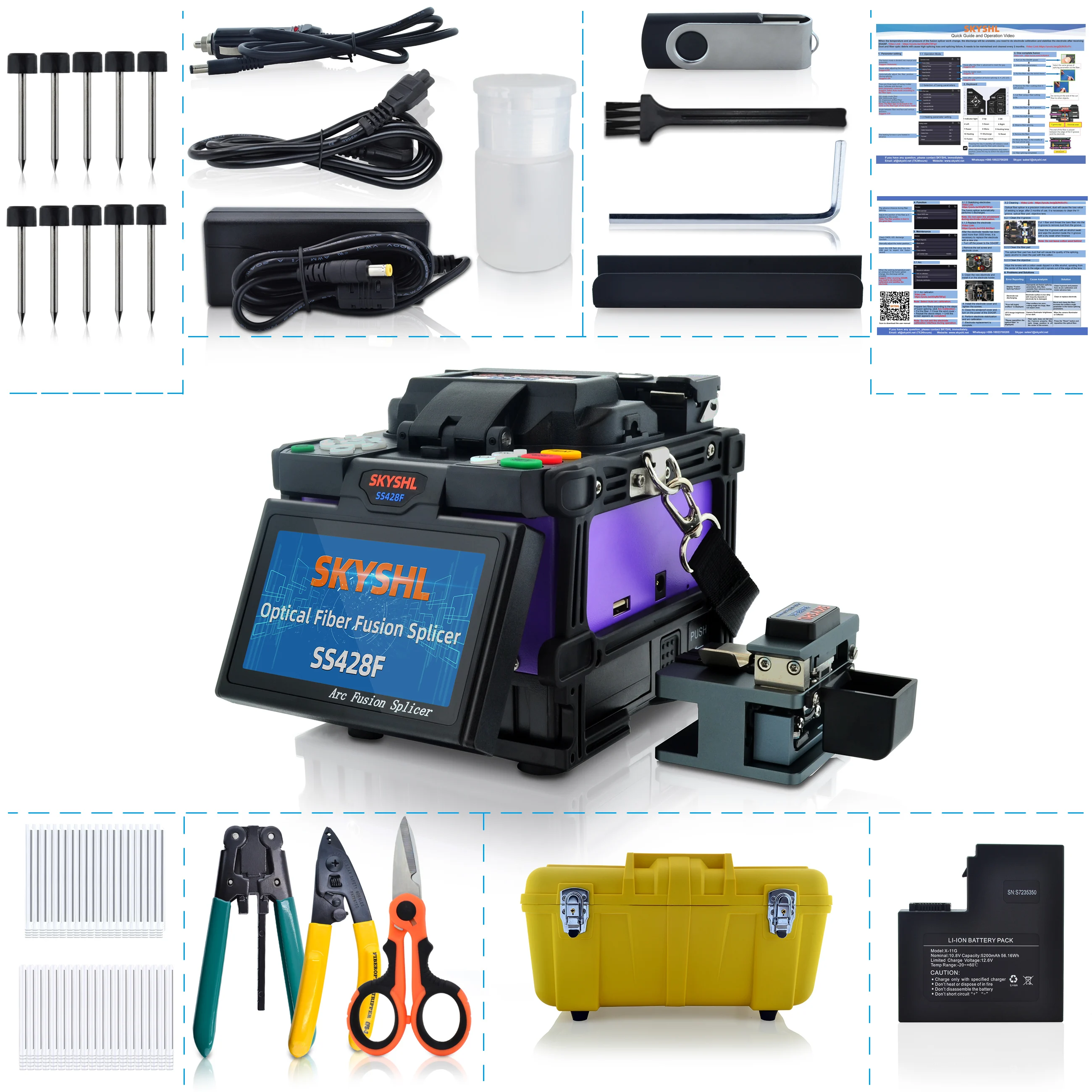 SKYSHL Core Alignment Optical Fiber Fusion Splicer with 10*Electrodes+Car Charger  Low Loss Fiber Splicing Welding Machine