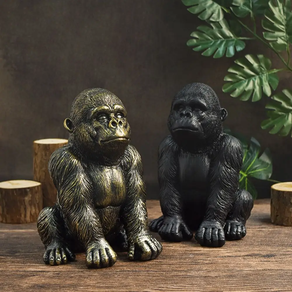 

Funny Black Gold Gorilla King Kong Statue Resin Crafts Antique Gorilla Desk Ornament Handmade Animal Figurine Kids Gift