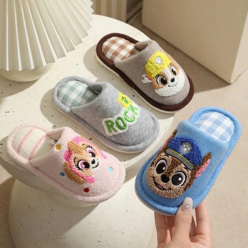 Winter children's cotton slippers for boys and girls anti slip and warm bags and parent-child fuzzy and plush home baby cotton