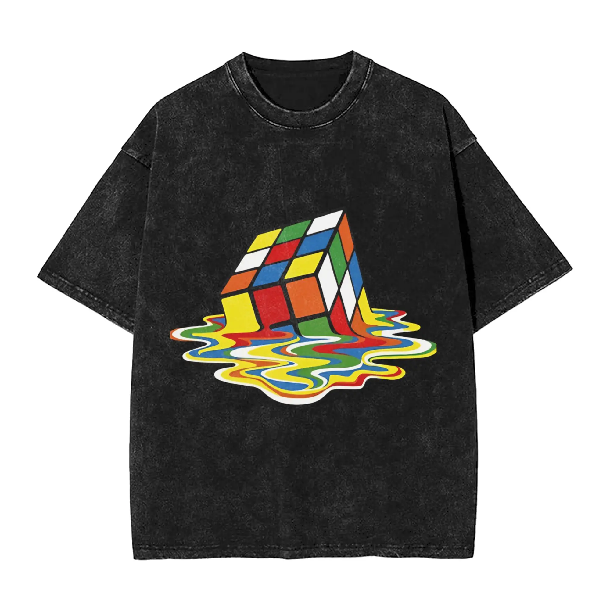 

Промытая футболка в стиле Харадзюку, забавные хлопковые футболки с плавящимся кубиком, новинка, футболка для мужчин, пляжные повседневные топы в стиле ретро Y2K