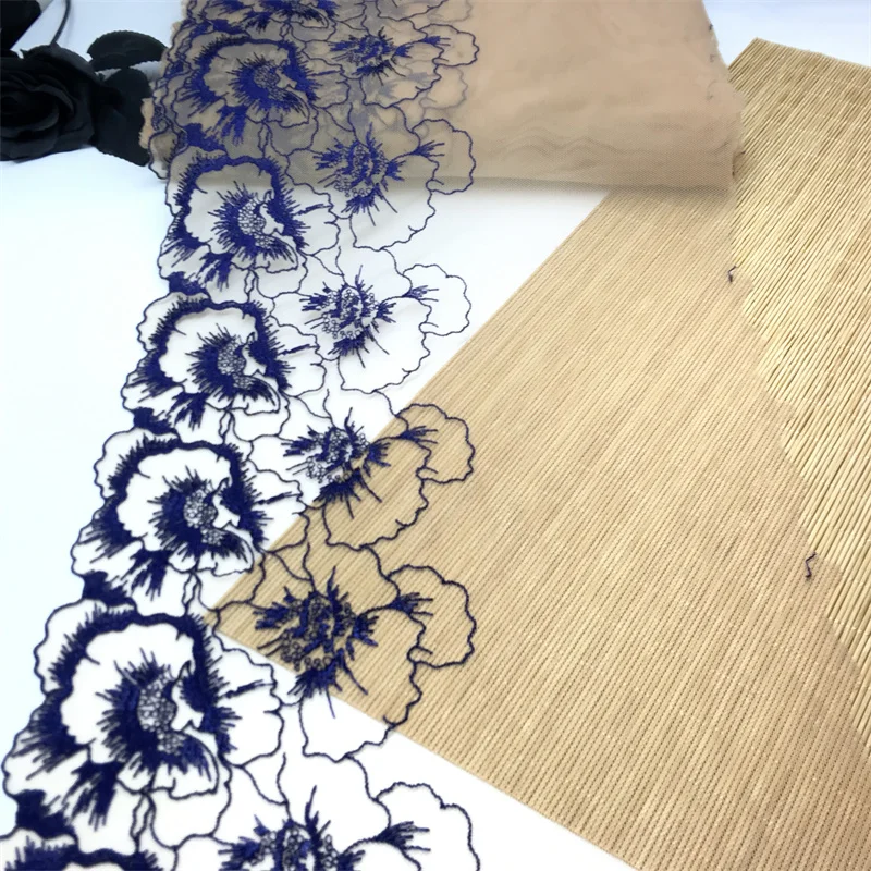 Nude Embroidery Lace Fabrics DIY Bra Needle Work Accessories Black Mesh Embroidered Lace For Dress Sewing Crafts