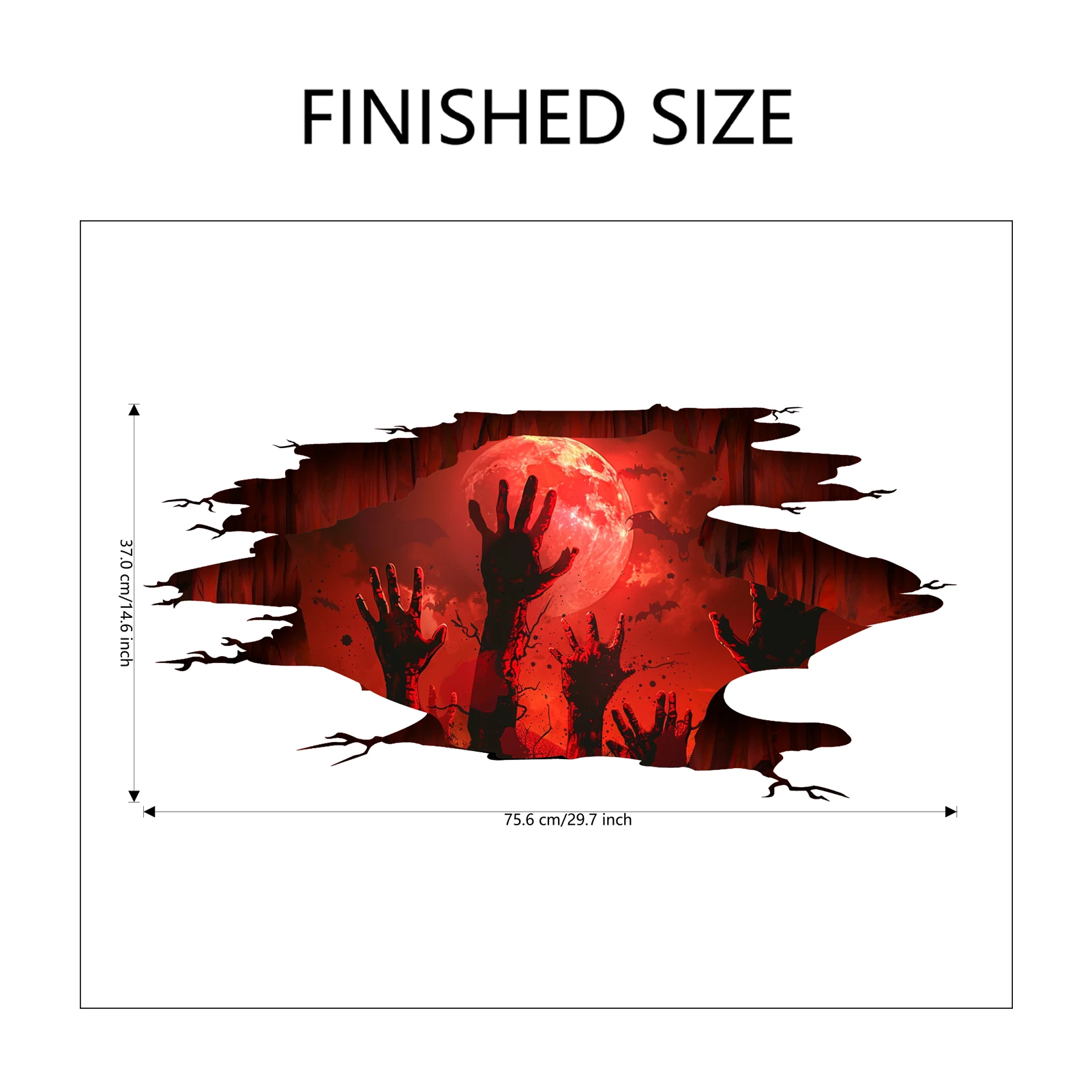 Crack Floor Zombie Hands Blood Wall Sticker Scary Blood Full Moon Bat Wall Decal Removable Peel and Stick PVC Halloween Decorati