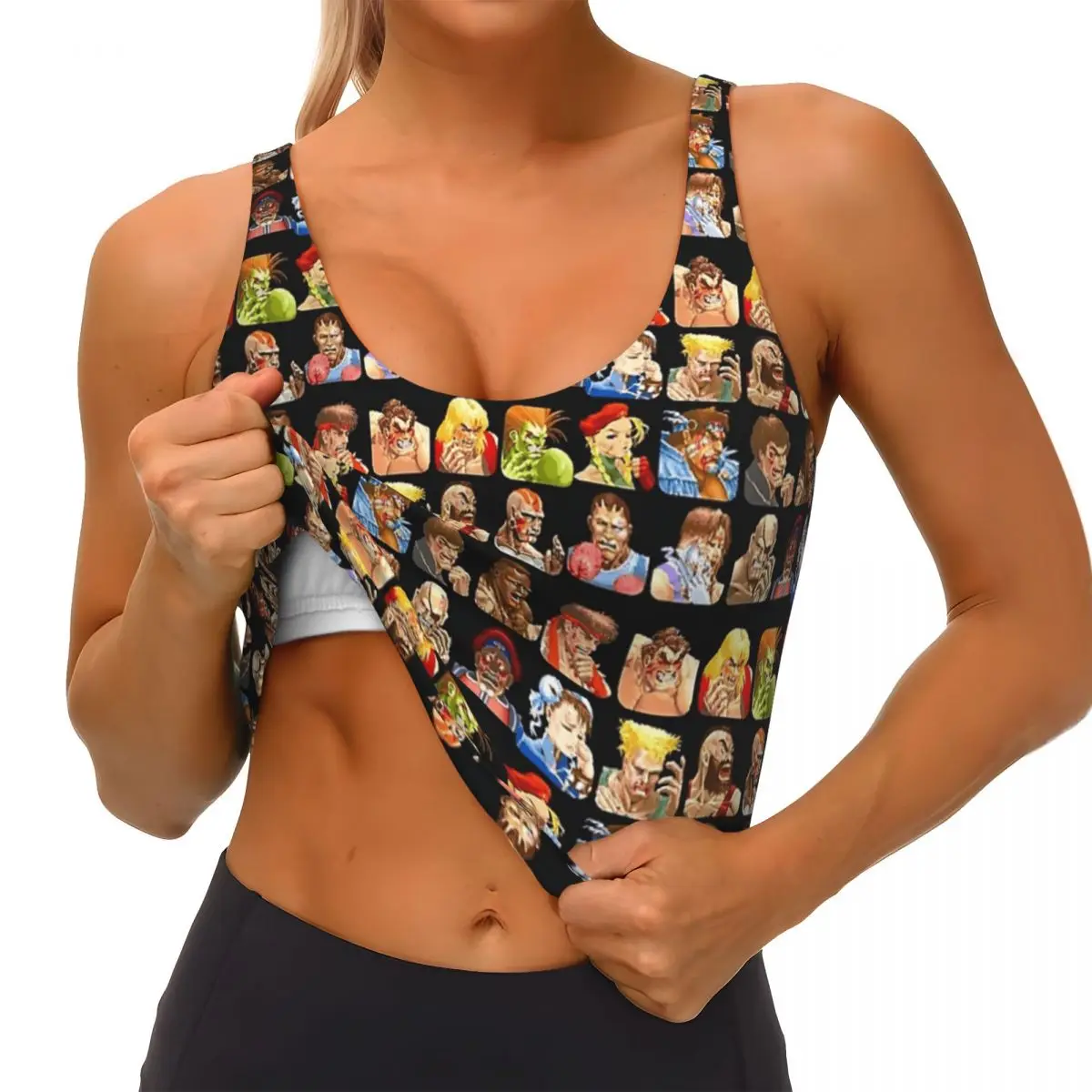 เสื้อกล้ามออกกำลังกายผู้หญิงลายภาพนักสู้สุดเท่ สไตล์สปอร์ต สำหรับเล่นโยคะ ฟิตเนส หรือกีฬาที่ต้องการการรองรับแรงกระแทกสูง