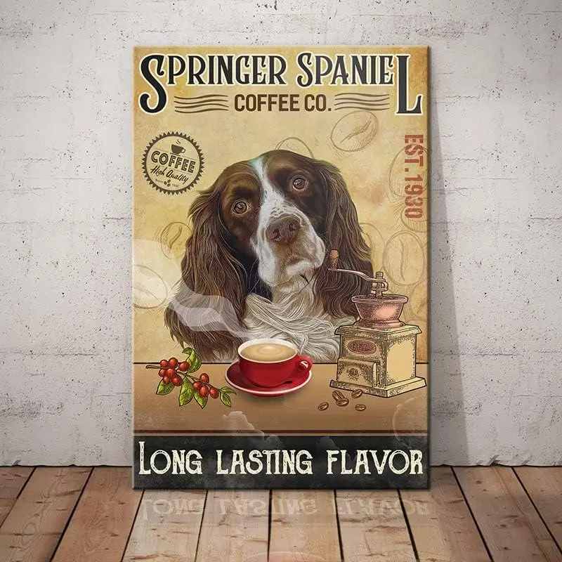 Metal Signs Springer Spaniel Dog Coffee Company Long Lasting Flavor Signs Aluminum Signs Retro Tin Signs for Home Cafe Kitchen 8