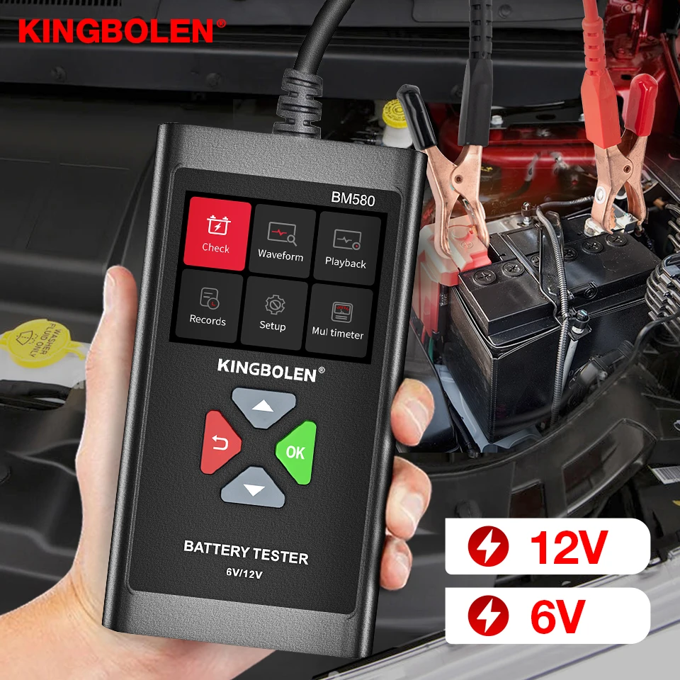 Тестер аккумуляторов KINGBOLEN BM580 12 В 6 В, зарядное устройство для автомобильных аккумуляторов, инструмент для запуска цепи зарядки, автомобильный анализатор PK KW650 KW208