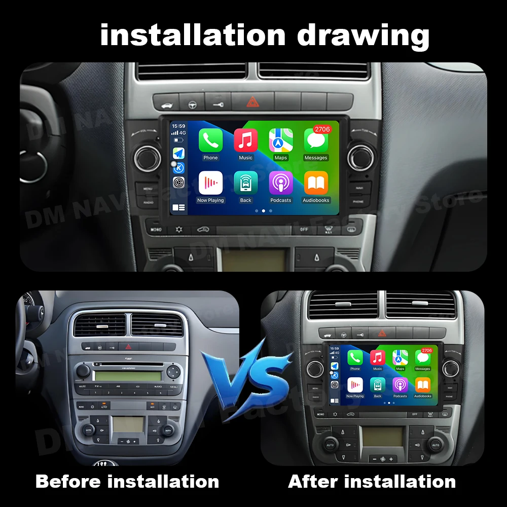 Carplay Android Auto for Fiat Grande Punto Linea 2007-2012 Car Radio Multimedia Player GPS Navigation DSP WiFi BT No 2 din 7 ''