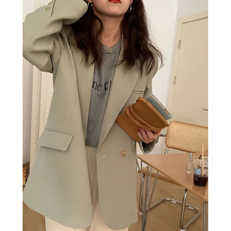 Basic Suit Women Loose Straight Casual Harajuku Blazer Fashion Spring Fall Elegant High Street Chic Korean Single Button Jacket