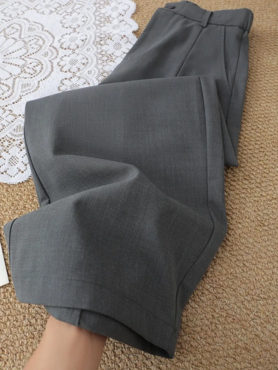 Fashionable Commuter Grey Straight Leg Suit Pants Women's Autumn Drape Slim High Waist Casual Trousers Versatile Wide Leg Lon...