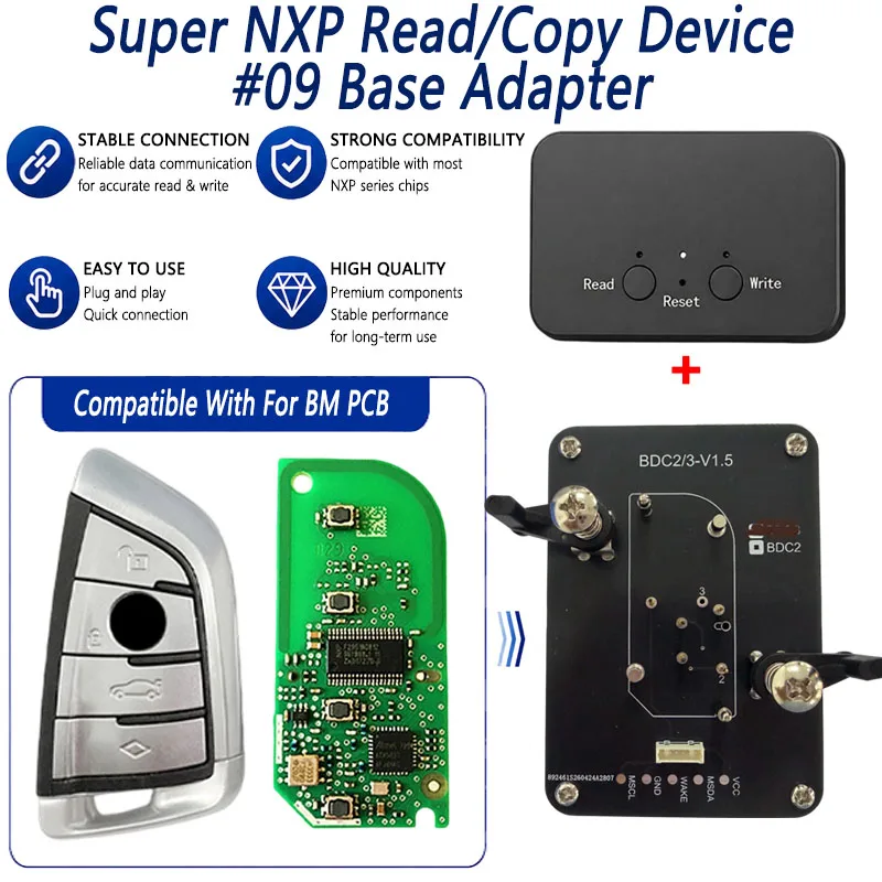 For B-M Key All NXP-Chip Smart Keys Clones 4 Tokens & Unlimited Version Super NXP Killer Read Copy Device With Adapter Base