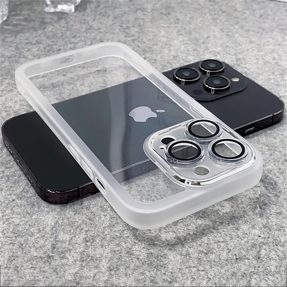 With Lens Protection Anti-slip Transparent Case For iPhone 16 15 14 13 12 11 Pro Max X XS XR Anti-slip Soft Silicone Clear Cover