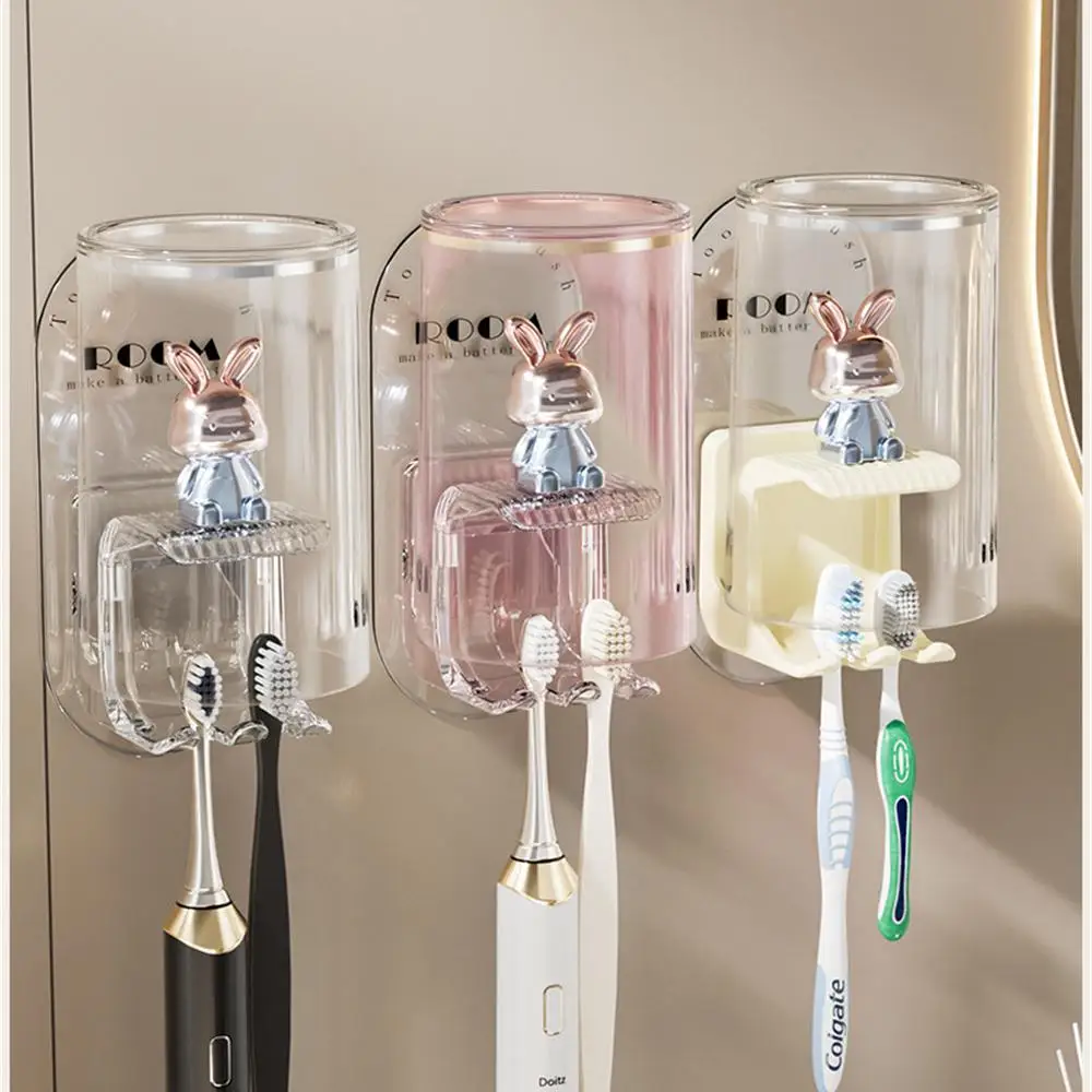 Rabbit Shape Toothbrush Holder Storage Shelf With Cup Toothbrush Organizer Multifunctional Cute Mouthwash Cup Rack