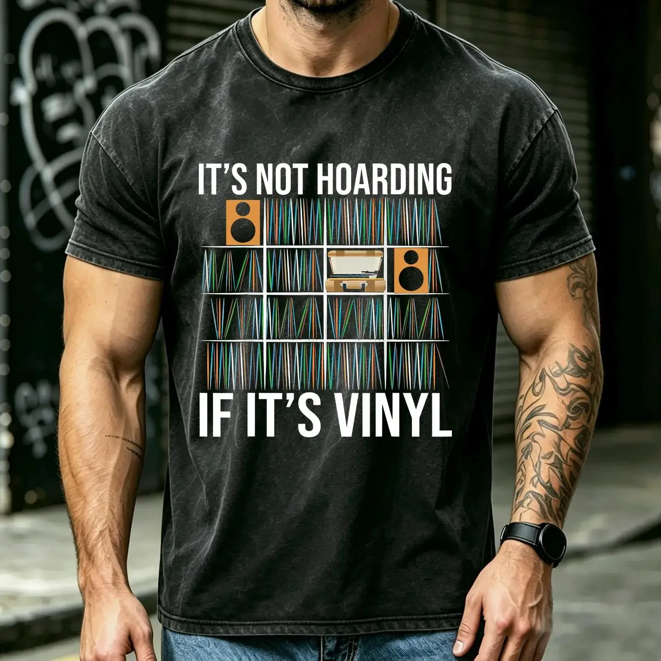 washed T Shirt NEW It's Not Hoarding If Vinyl Funny Records Lover S 5XL long sleeves vintage Washed Stylish Breathable