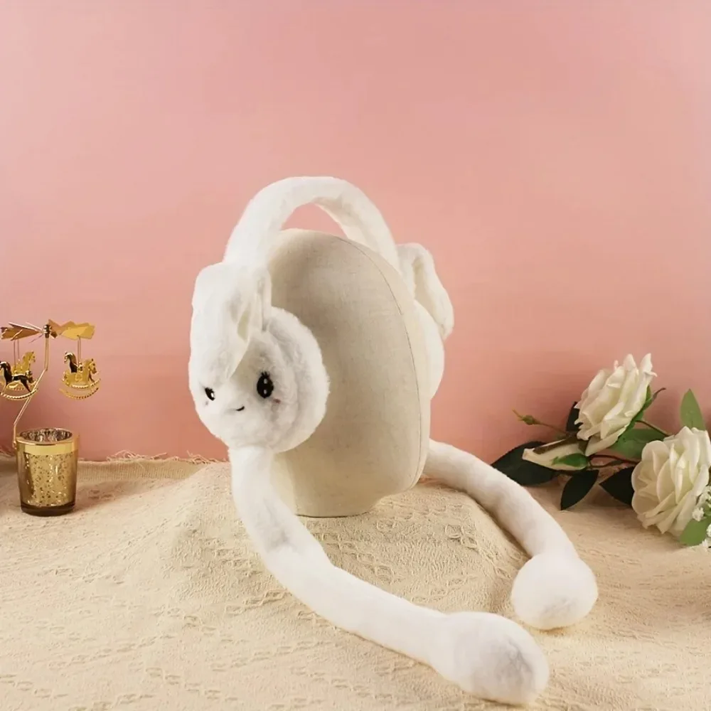Cartoon Bunny Ear Warmers Plush Knitted Stretchable Polyester Ear Muffs Cozy Winter Ear Covers Reusable Hand Wash Care