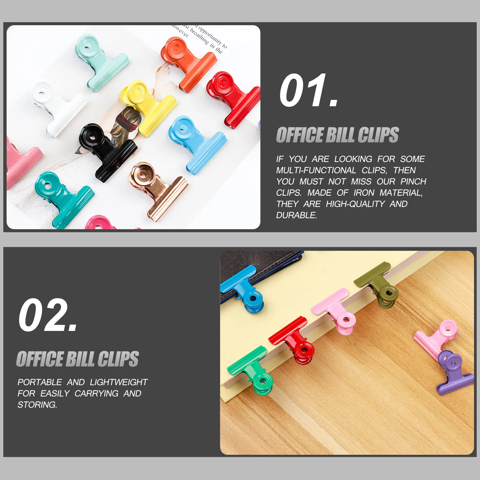 10Pcs Rust Resistant Iron Pinch Clips Multi Functional Bag Clamps Food Freshness Clips Office Bill Organizer Home Use