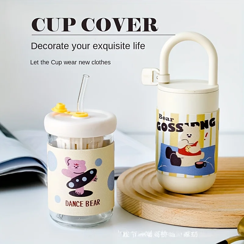 1pc cartoon-themed double-sided leather, outdoor coffee cup cover, portable milk tea cup, coffee cup heat insulation cover,