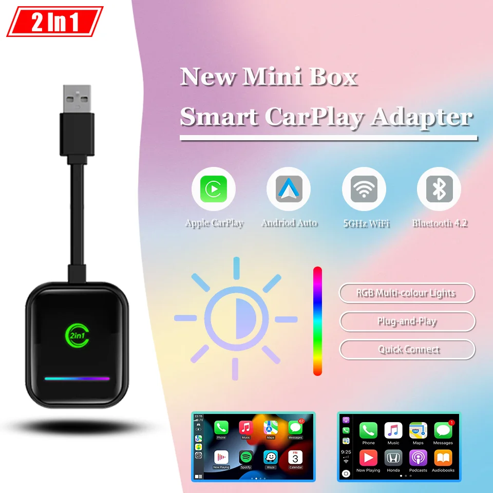 Carplay Draadloze Adapter Android Auto 2in 1 Smart Box 5GWIFI Bedraad-naar-Draadloos Plug-and-Play Voor Volvo Kia VW Toyota Skoda Mazda