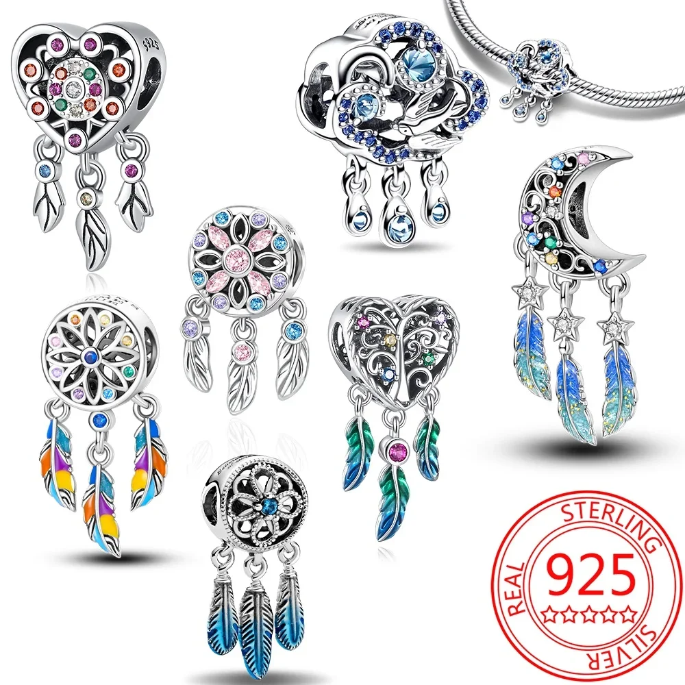 

925 Sterling Silver Love Charm Dream Catcher Pendant Beads Fit Pandora Charm Original Bracelet for Women DIY Jewelry Making Gift