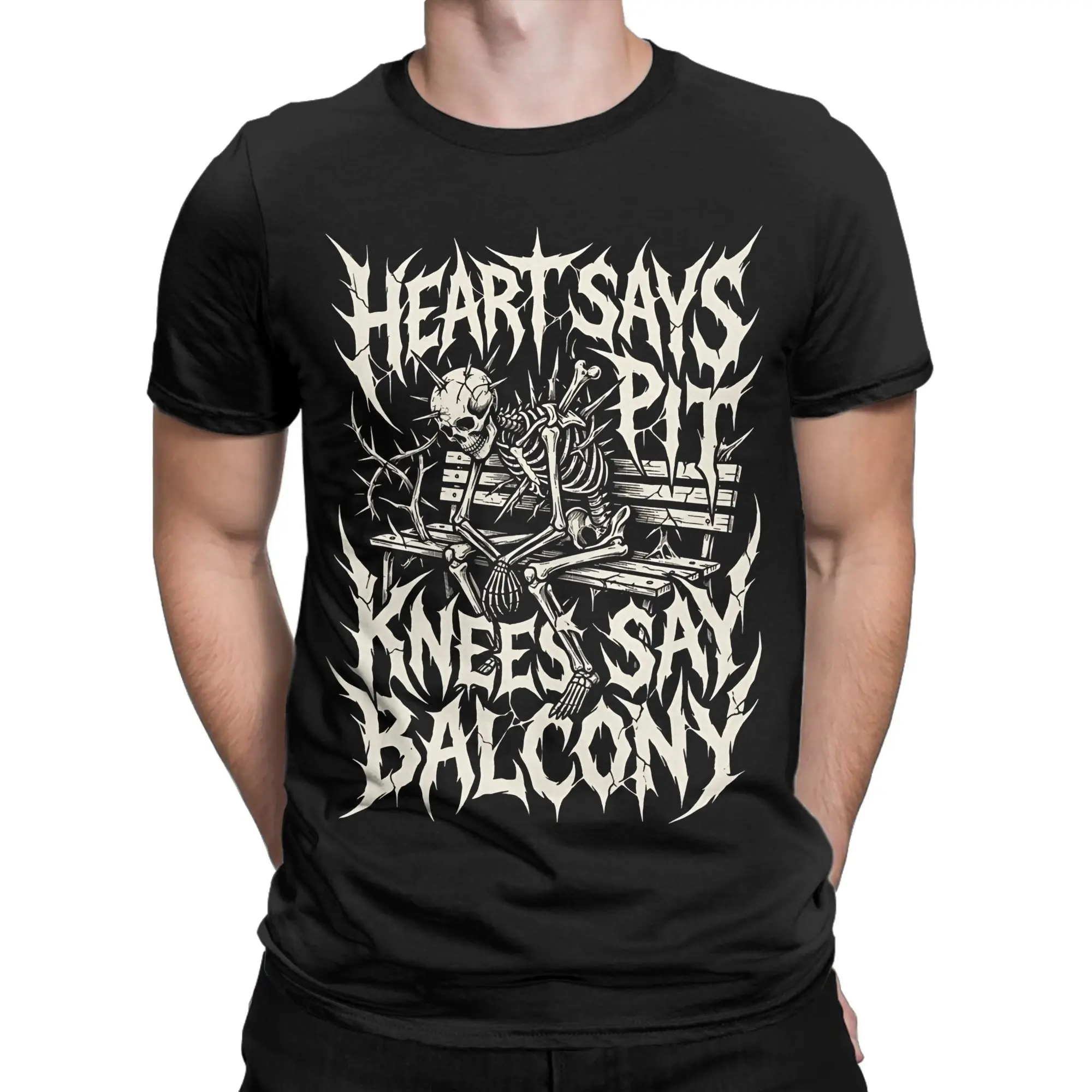 Kawaii Heart Says Pit Knees Say Balcony Aging Rocker Skeleton Humor  T-Shirt Men Cotton Short Sleeve  O-neck Summer Clothes