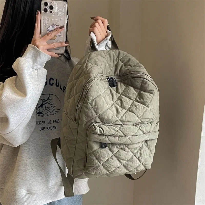 Simple and Fashionable Puff Grid Large-capacity Backpack Autumn and Winter Light Commute Casual Versatile Niche Backpack Women