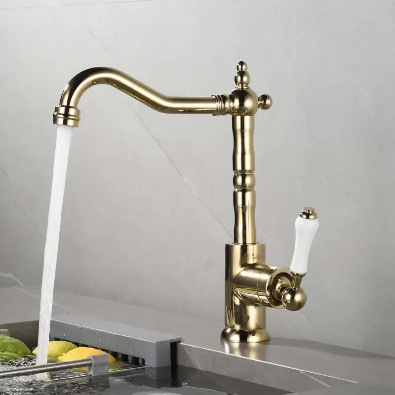 Antique kitchen can rotate hot and cold water faucet gold silver chrome basin faucet black bathroom cabinet faucet