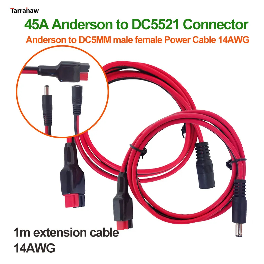 45A Anderson to DC5521 Connector Anderson to DC5MM Energy Storage Battery Connecting Cable 14AWG Battery Power Supply 1m Cable